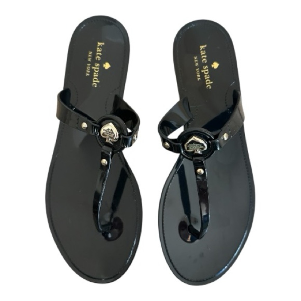 Kate Spade Glossy Black Thong Sandals - Picture 3 of 5